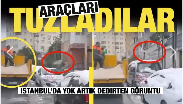 İstanbul Şişli’de yol yerine araçları tuzladılar!