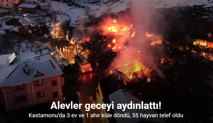 Kastamonu’da 3 ev ve 1 ahır küle döndü, 55 hayvan telef oldu