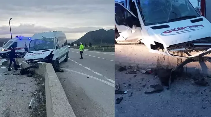 İşçileri taşıyan minibüs, beton bariyere çarptı; Çok sayıda yaralılar var....