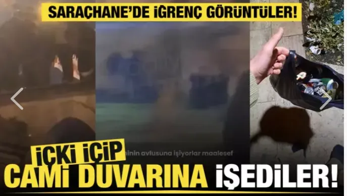 Şehzadebaşı Camii bahçesinde içki içip cami duvarına işediler!